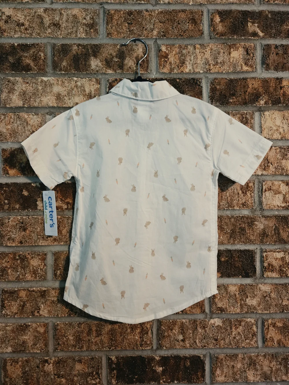 Carter's White Short-Sleeve Button-Down Shirt - Bunny Print